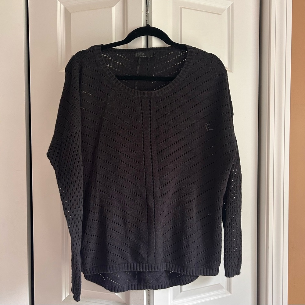PRANA BLACK CROCHET SWEATER- M